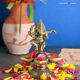 Ganesha Dancing Diya (Oil Lamp) - Ganesh Brass Statue - 5 inches - Made with Love in India