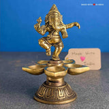 Ganesha Dancing Diya (Oil Lamp) - Ganesh Brass Statue - 5 inches - Made with Love in India
