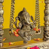 Ganesh on Jhula, with bells - Ganesha on a Swing - Ganesh Brass Idol - 10 inches - Made with Love in India