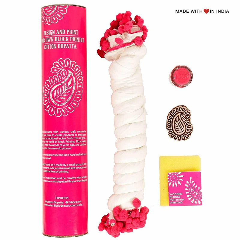 Paisley Hand Block Print Dupatta Kit - Educational Arts & Crafts for Kids Activity Kit - Made with Love in India