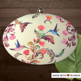 Indian Sunbirds — Pastel Florals on Pistachio Green Silk Printed Designer Clutch Bag