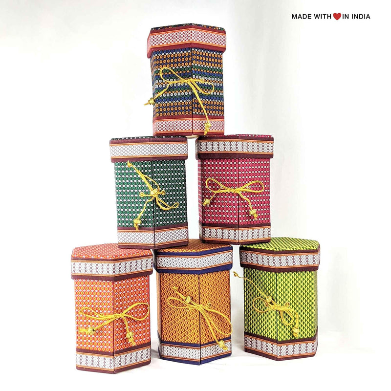 Jewellery Box - Handloom Khun fabric 3 tier multi-purpose boxes - Made with Love in India