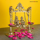 Krishna with Radha on a Jhula - RadheKrishna Brass Statue - on a Swing - 8.5 inches - Made with Love in India
