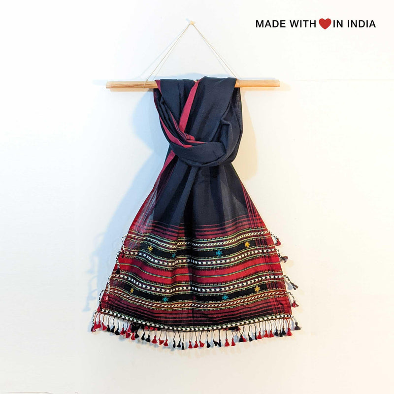 Kaado — Handmade Cotton Spring Scarf in Black with Tassels - Made with Love in India
