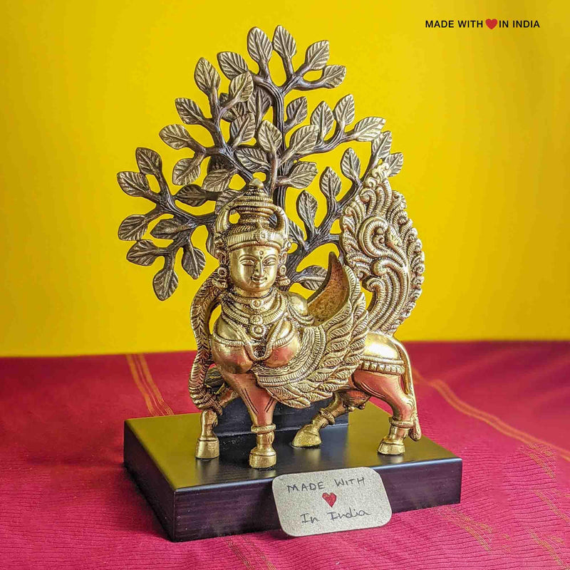 Kamadhenu and Kalpavriksha - Gomata and Wish Fulfilling Tree - Brass statue - 9 inches - Made with Love in India
