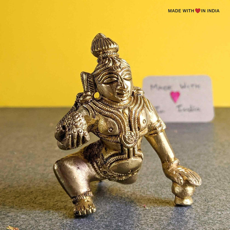 Laddu Gopal Murti, Bal Gopal (Baby Krishna) - Brass Idol - Size 3 - 3 inches - Made with Love in India