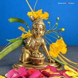 Makhan Chor Krishna - Baby Krishna eating Butter - 3 in - Brass Idol - Made with Love in India