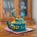 Mankot - Hand Painted Chai Kettle Teapot in Turquoise, Yellow, & Pink