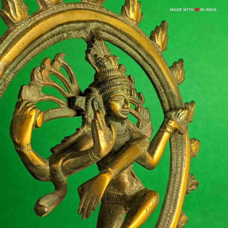 Natraj Murti - Dancing Shiva - Nataraj Brass Statue with an antique finish - 10 inches - Made with Love in India