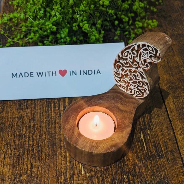 Paisley - Wood Printing Block Tea Light Holder - Made with Love in India