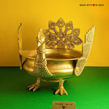 Brass Urli - Winged Peacock - Decorative Brass Bowl aka Uruli - Made with Love in India