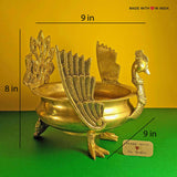 Brass Urli - Winged Peacock - Decorative Brass Bowl aka Uruli - Made with Love in India