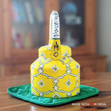 Polo - Hand Painted Chai Kettle Teapot in Lemon Yellow, White, & Blue - Made with Love in India