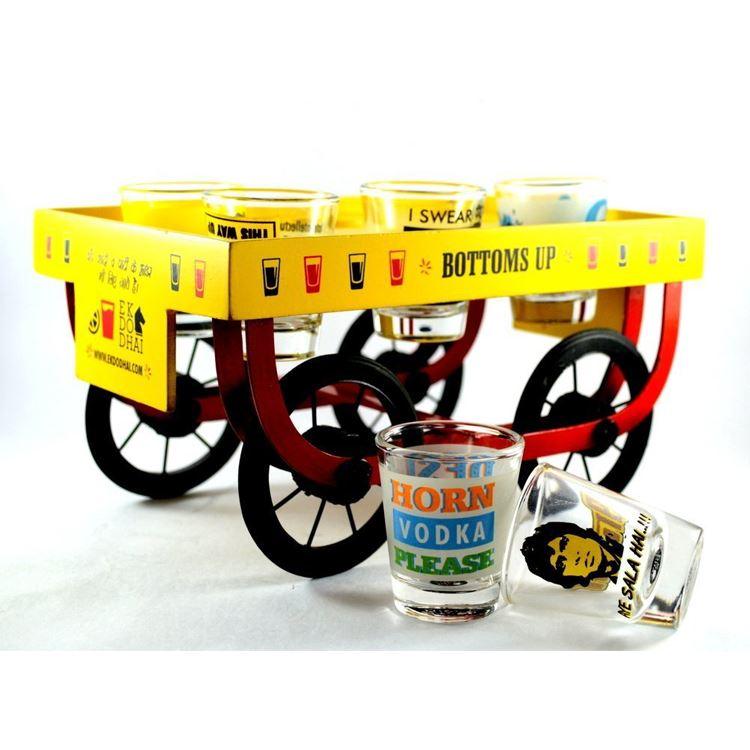 Rangeela Shots Thela/Cart & 6 Shot Glasses - Made with Love in India