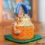 Rohira - Hand Painted Chai Kettle Teapot in Orange, Gold, & Blue