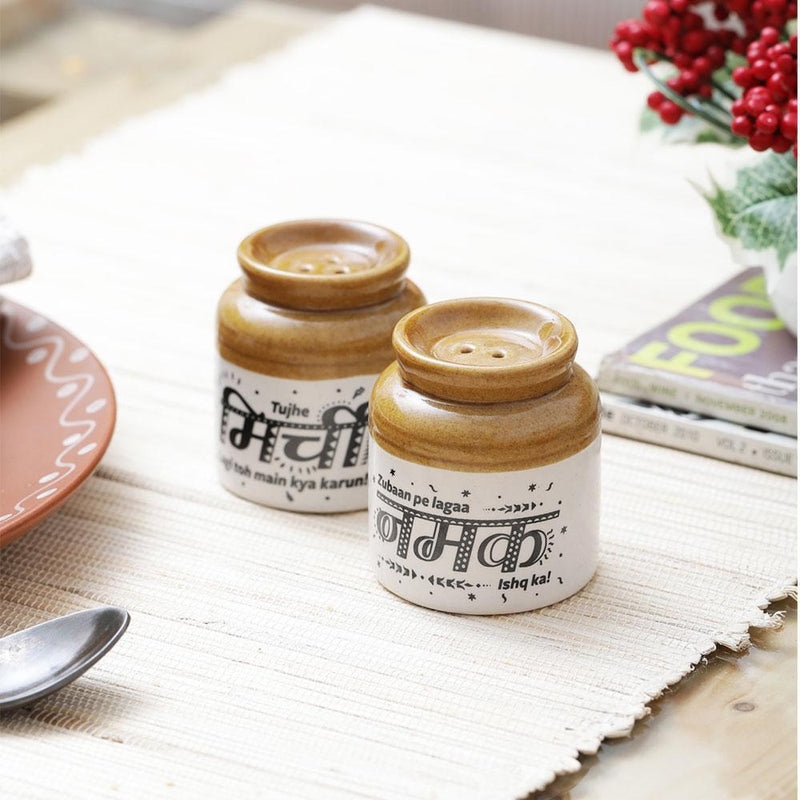 Salt and Pepper Shakers in Indian Ceramic Pickle Jar (Bharni) Style - Made with Love in India