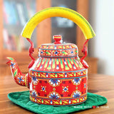 Shamiana - Hand Painted Chai Kettle Teapot in Red, Yellow, & Blue - Made with Love in India