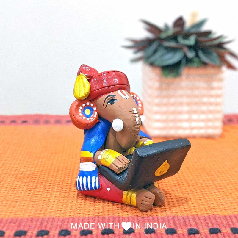Siddhi Data — Handpainted Terracotta Ganesha Statue With a Laptop - Made with Love in India