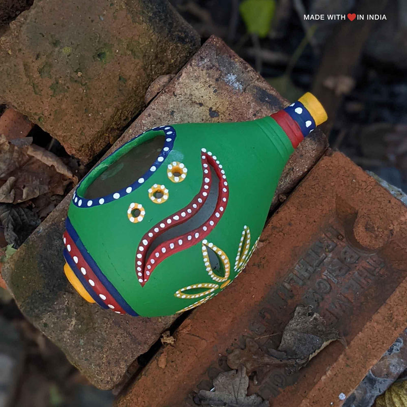 Terracotta Diya/Tealight Lantern -Green Conch - Made with Love in India