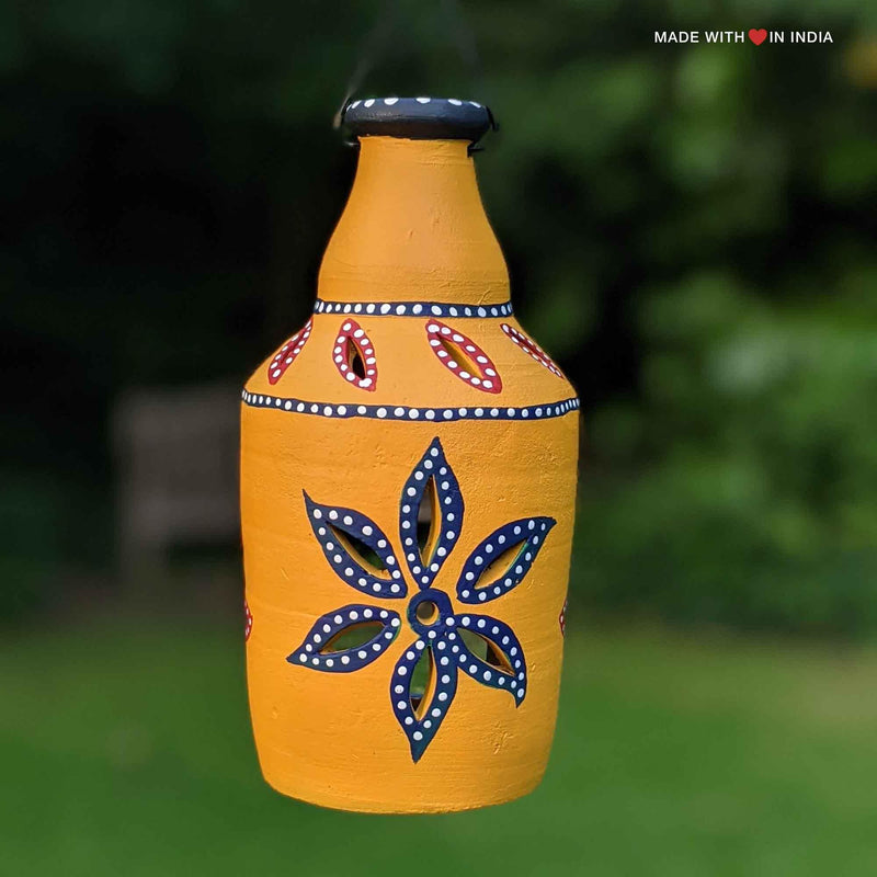 Terracotta Diwali Diya, Hanging Garden Lantern - Yellow Bottle - Made with Love in India