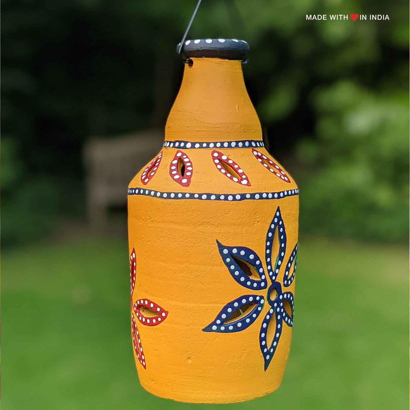 Terracotta Diwali Diya, Hanging Garden Lantern - Yellow Bottle - Made with Love in India