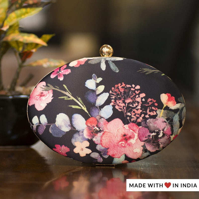 The Little Black Floral Clutch Bag - Made with Love in India