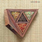 Triangle Handcrafted Wooden Spice Box Masala Dabba with Glass Lid & Spoon