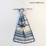 Wagad — Handmade Indigenous Khaadi Cotton Scarf in Ivory & Indigo - Made with Love in India