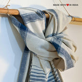 Wagad — Handmade Indigenous Khaadi Cotton Scarf in Ivory & Indigo - Made with Love in India